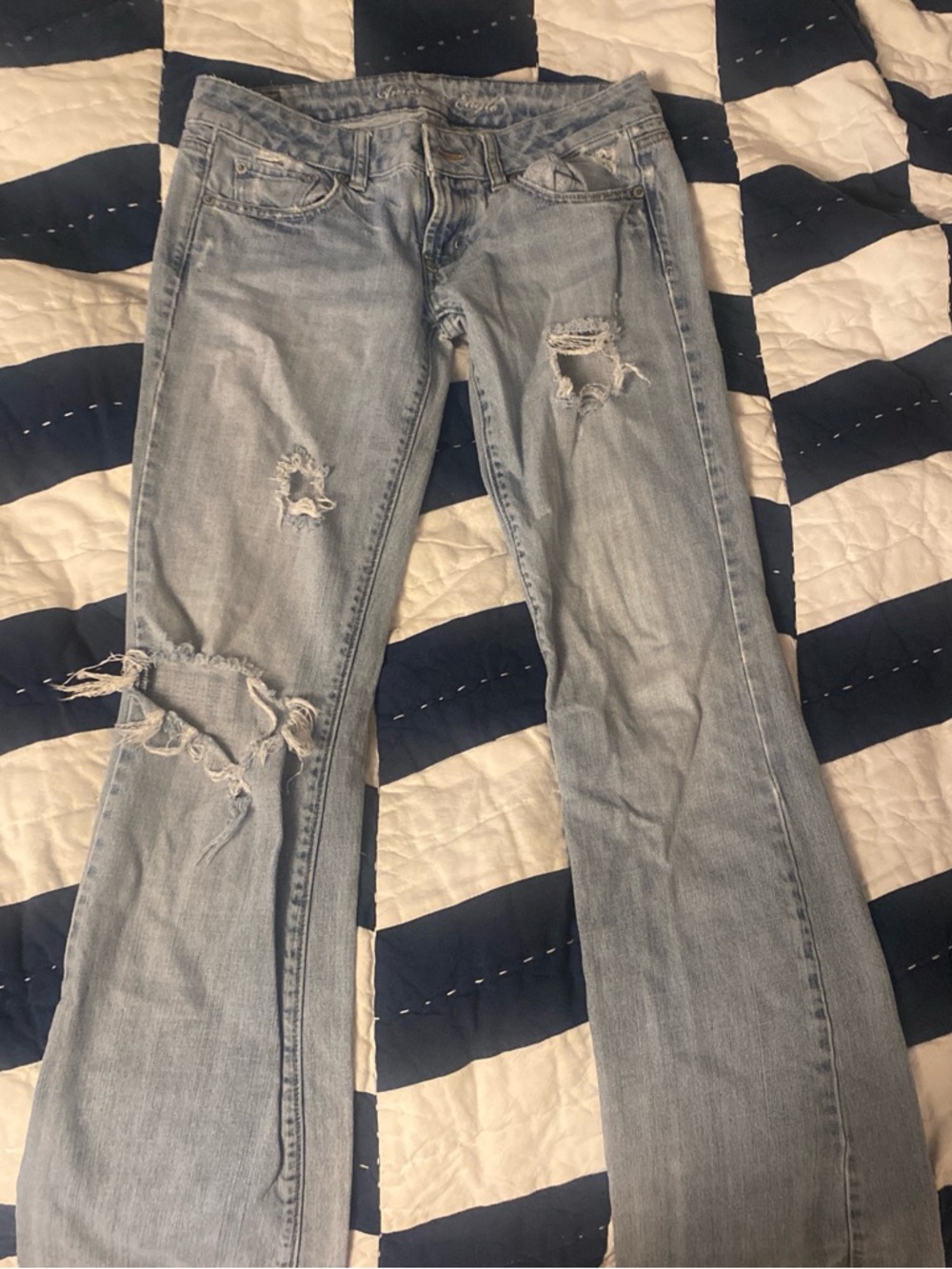 American Eagle Outfitters Light Blue Distressed Boot Cut Jeans